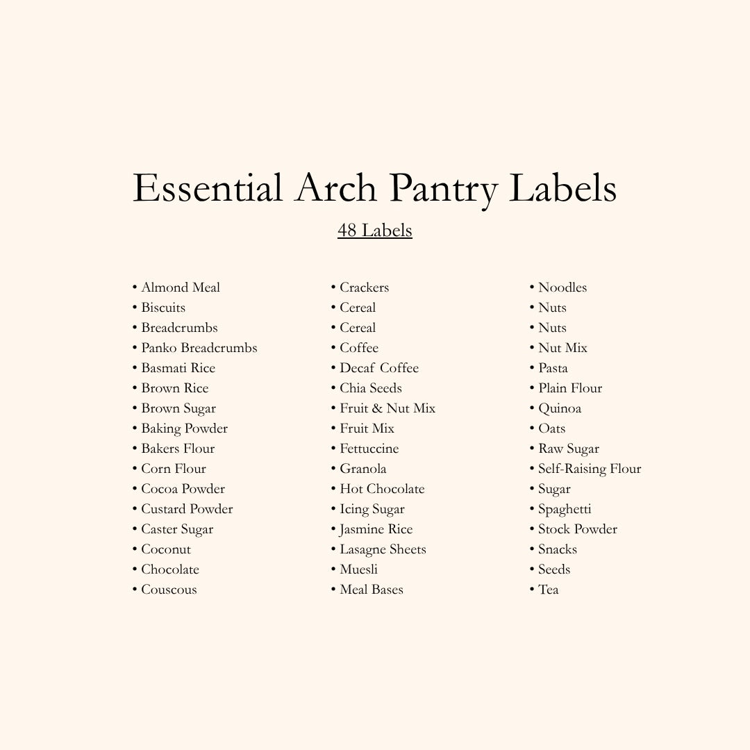 Essential Arched Pantry Label Set | White | 48 Labels