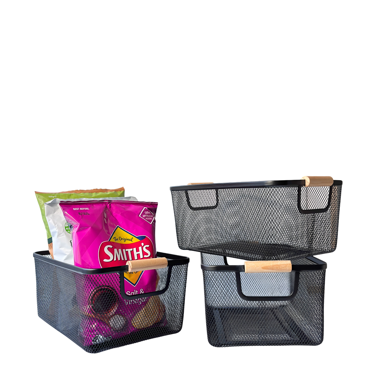Medium Mesh Storage Baskets | 3-Piece Set | Black