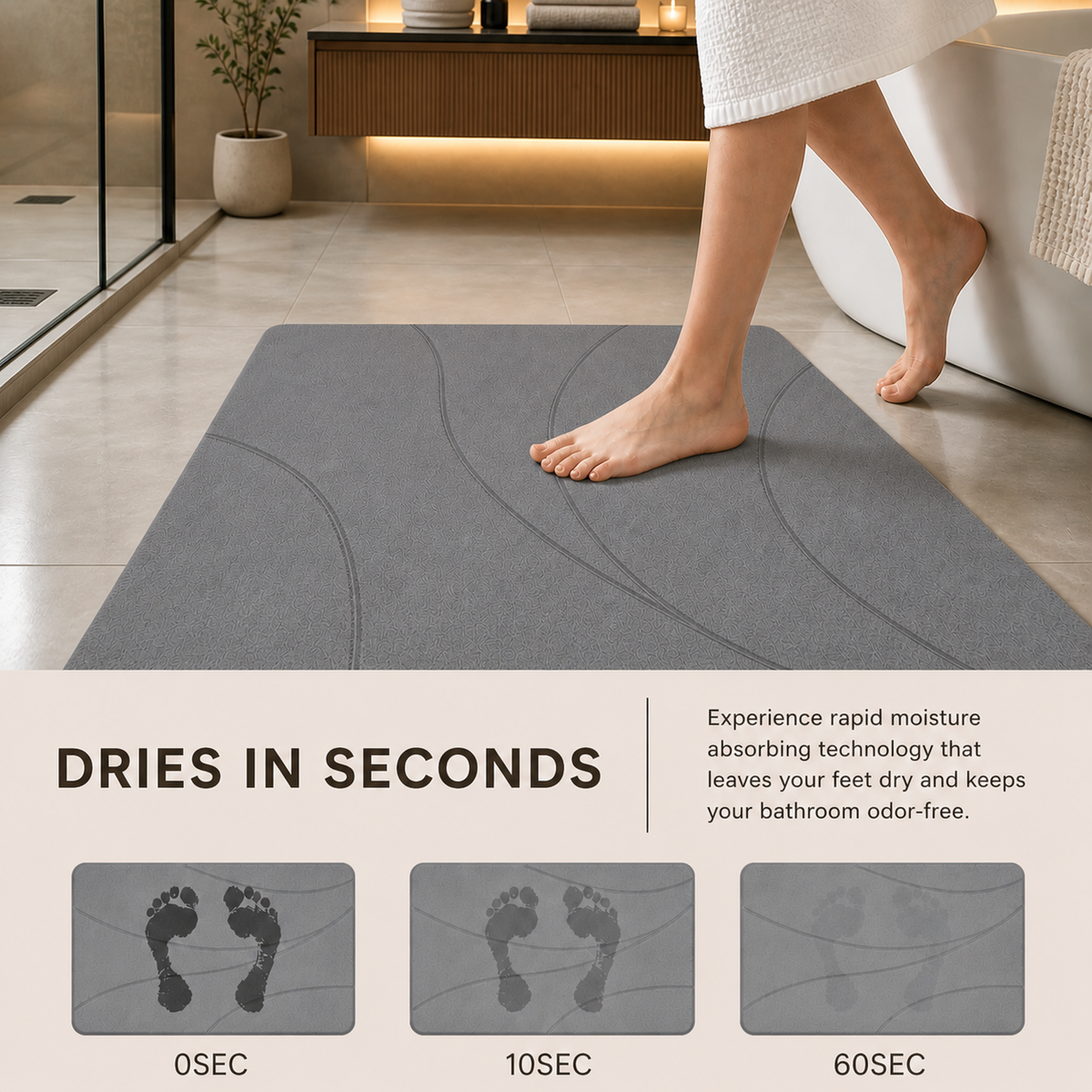 Quick-Dry Stone Bath Mat | Grey