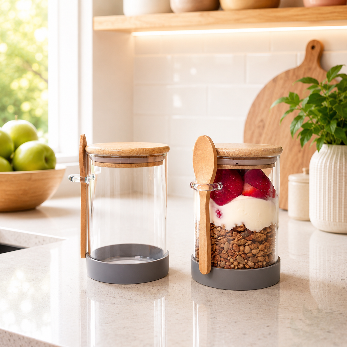 Meal Prep Glass Jar 2-Piece Set | Light Grey | 600ml