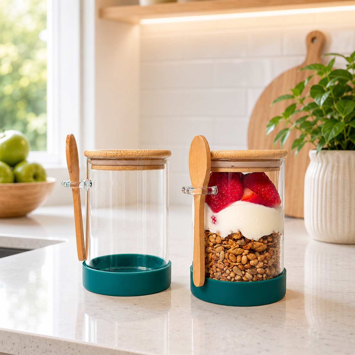 Meal Prep Glass Jar 2-Piece Set | Forest Green | 600ml