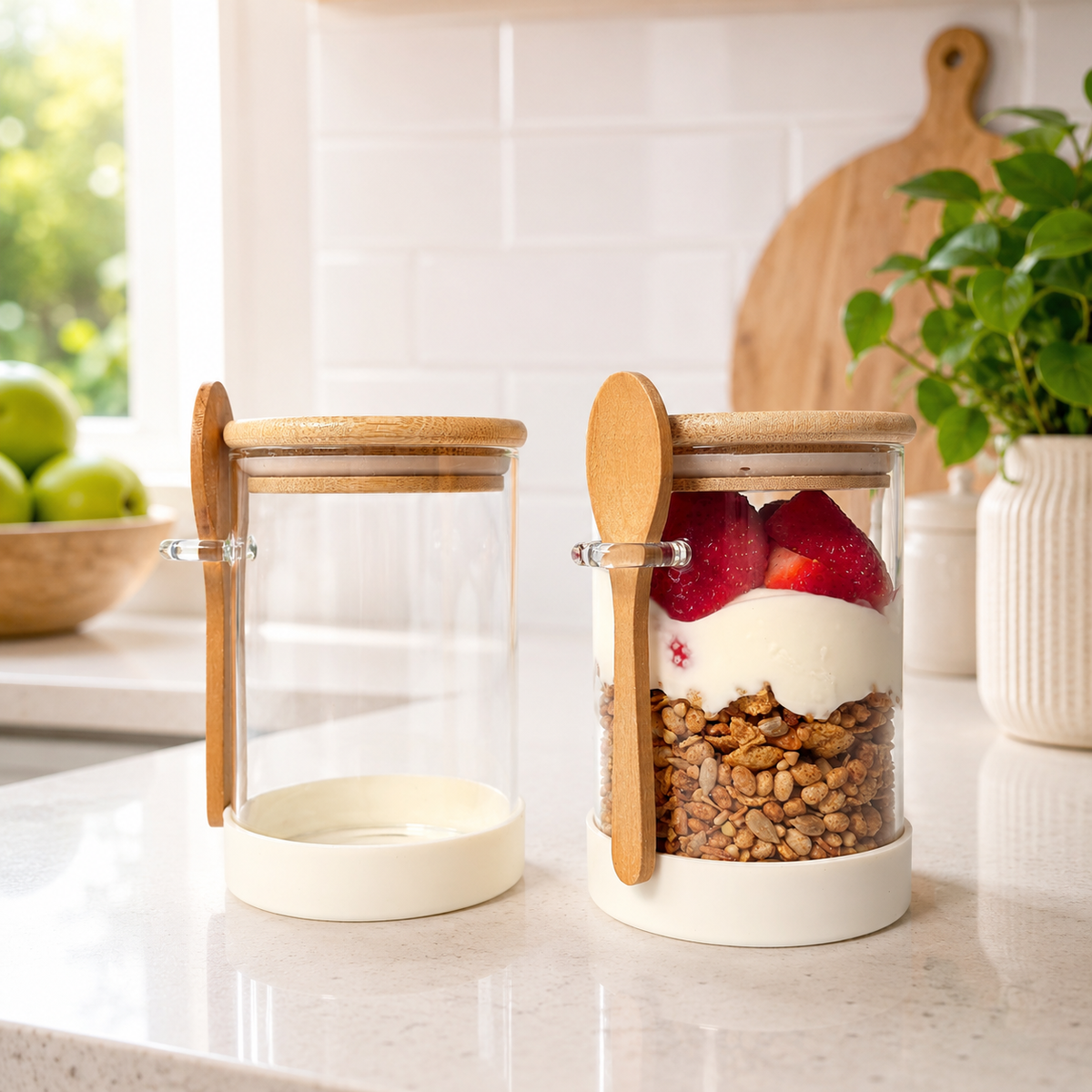 Meal Prep Glass Jar 2-Piece Set | White | 600ml
