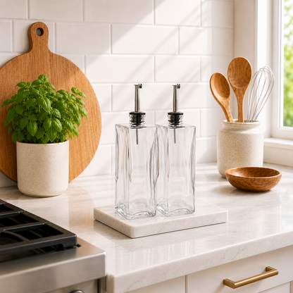 Glass Oil & Vinegar Bottle 2-Piece Set | Stainless Steel Nozzle | 500ml
