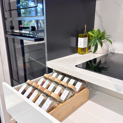 Bamboo Spice Rack & Glass Jar Set