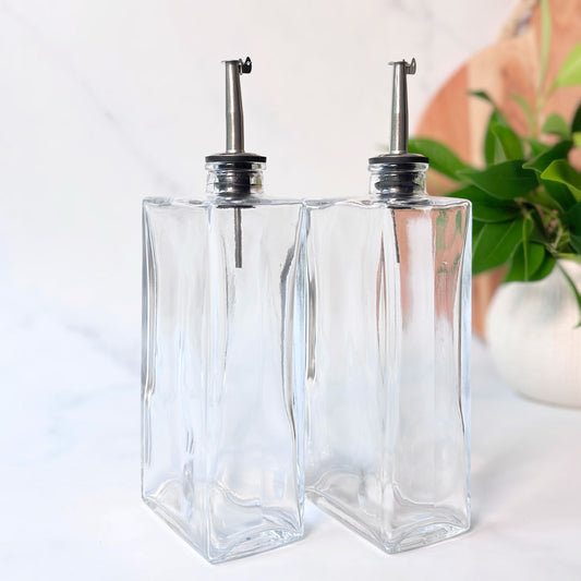 Glass Oil & Vinegar Bottle 2-Piece Set | Stainless Steel Nozzle | 500ml