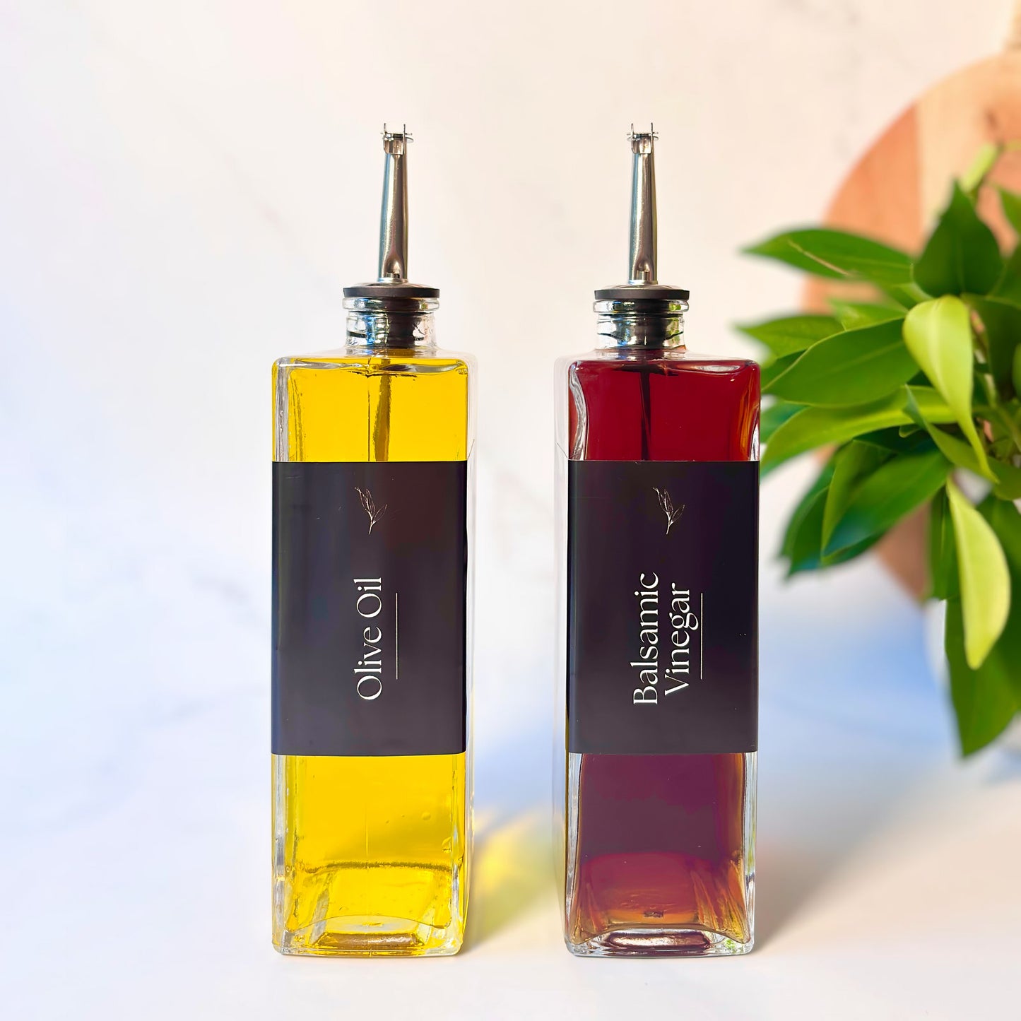 Glass Oil & Vinegar Bottle 2-Piece Set | Stainless Steel Nozzle | 500ml