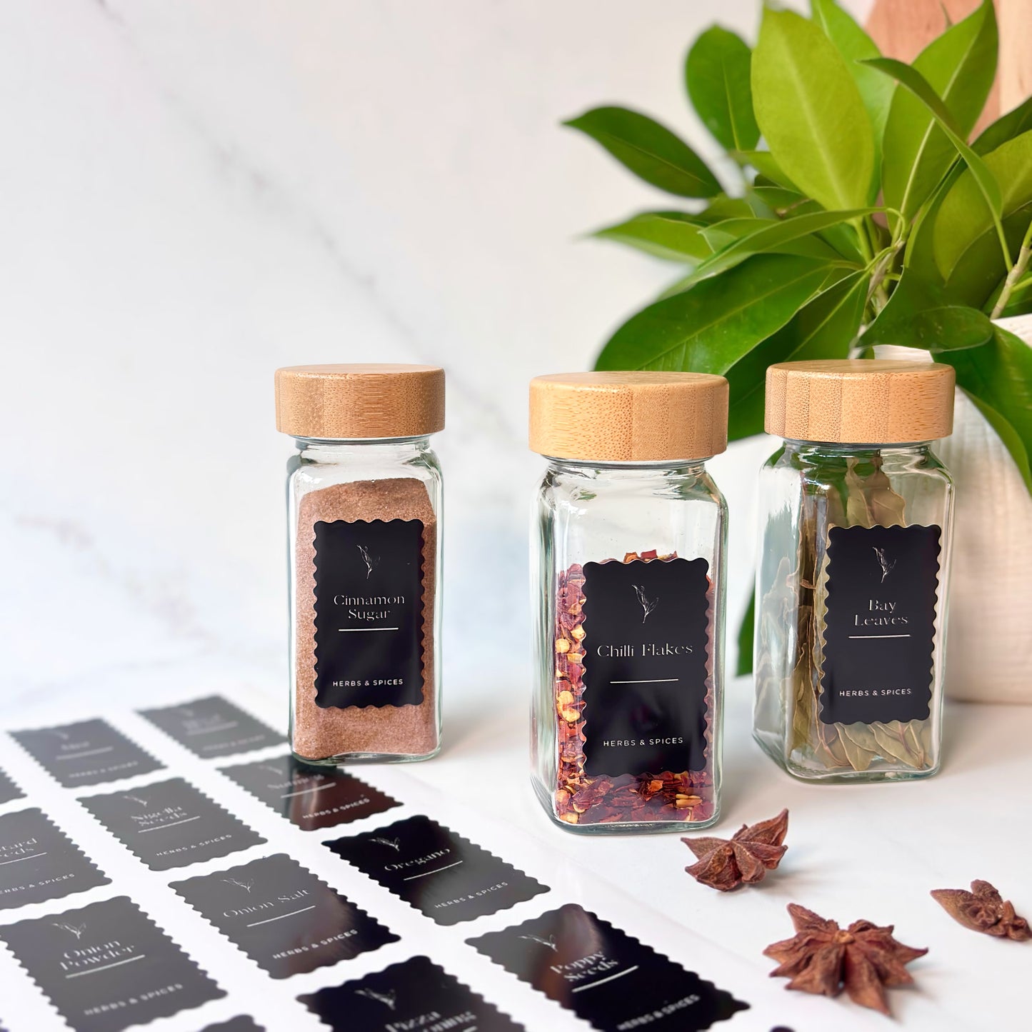 Glass Kitchen Reset Bundle | Black Labels & Mesh Baskets