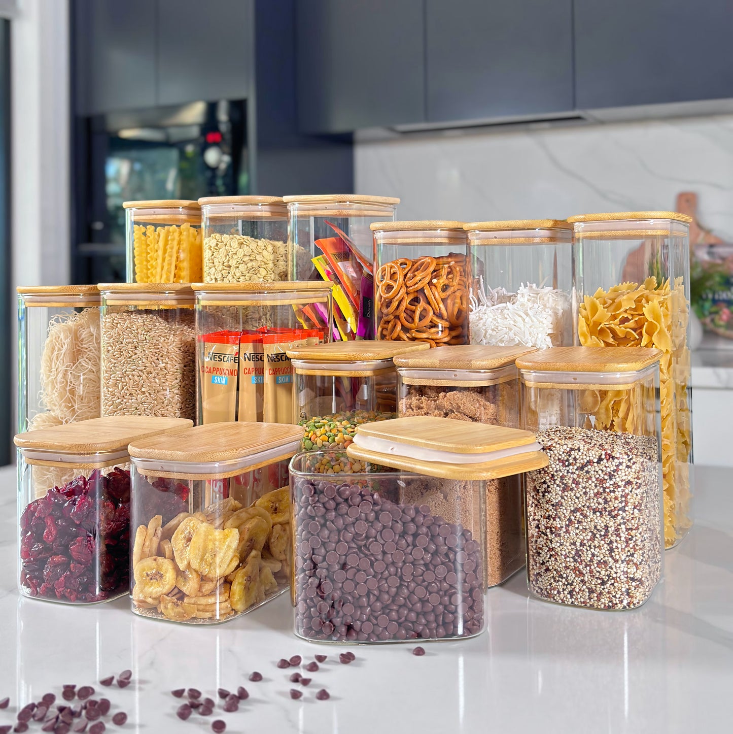 Glass Kitchen Reset Bundle | Black Labels & Mesh Baskets