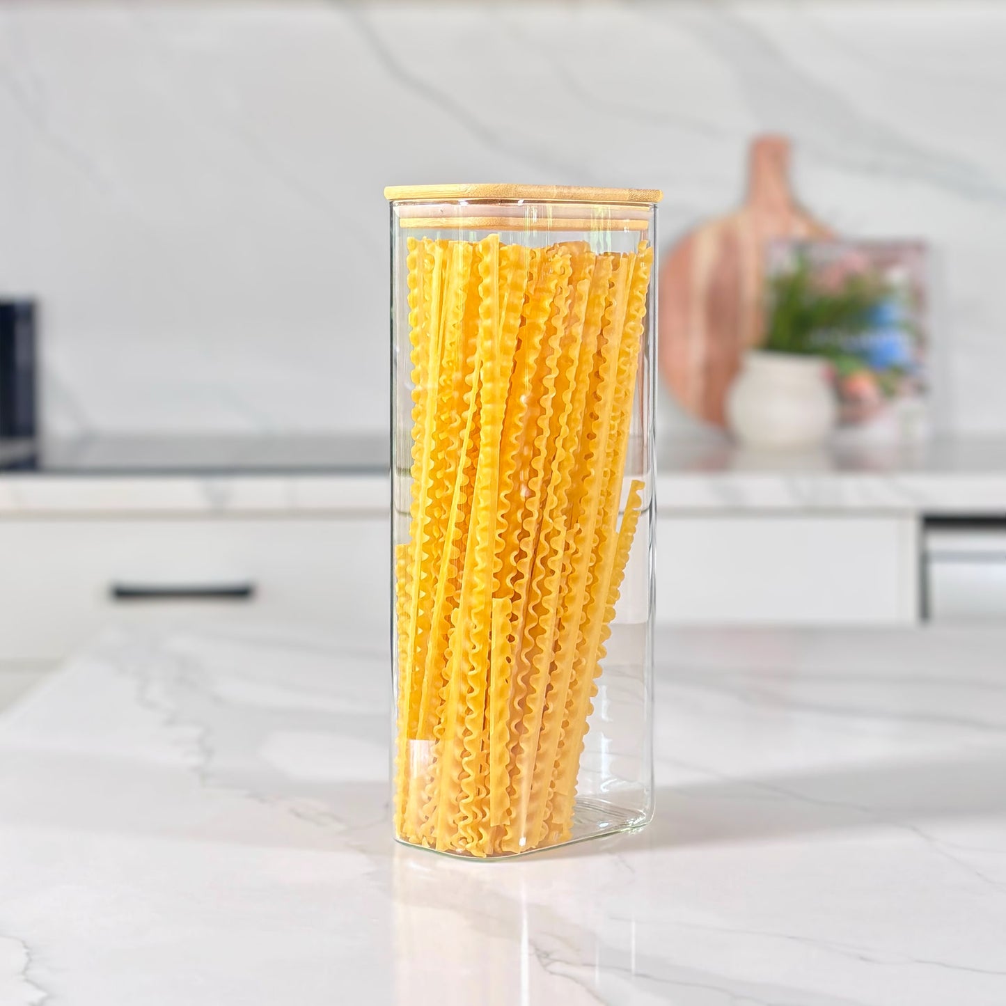6-Piece Rectangular Glass Jar Pantry Set with Bamboo Lids