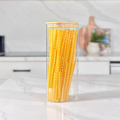 6-Piece Rectangular Glass Jar Pantry Set with Bamboo Lids