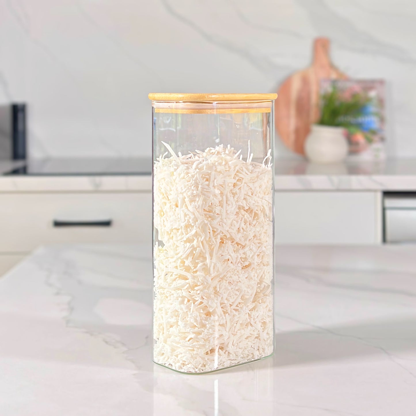 6-Piece Rectangular Glass Jar Pantry Set with Bamboo Lids