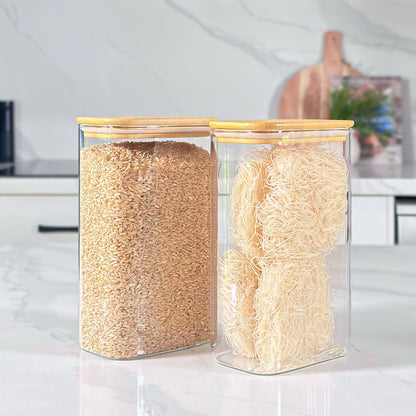 6-Piece Rectangular Glass Jar Pantry Set with Bamboo Lids