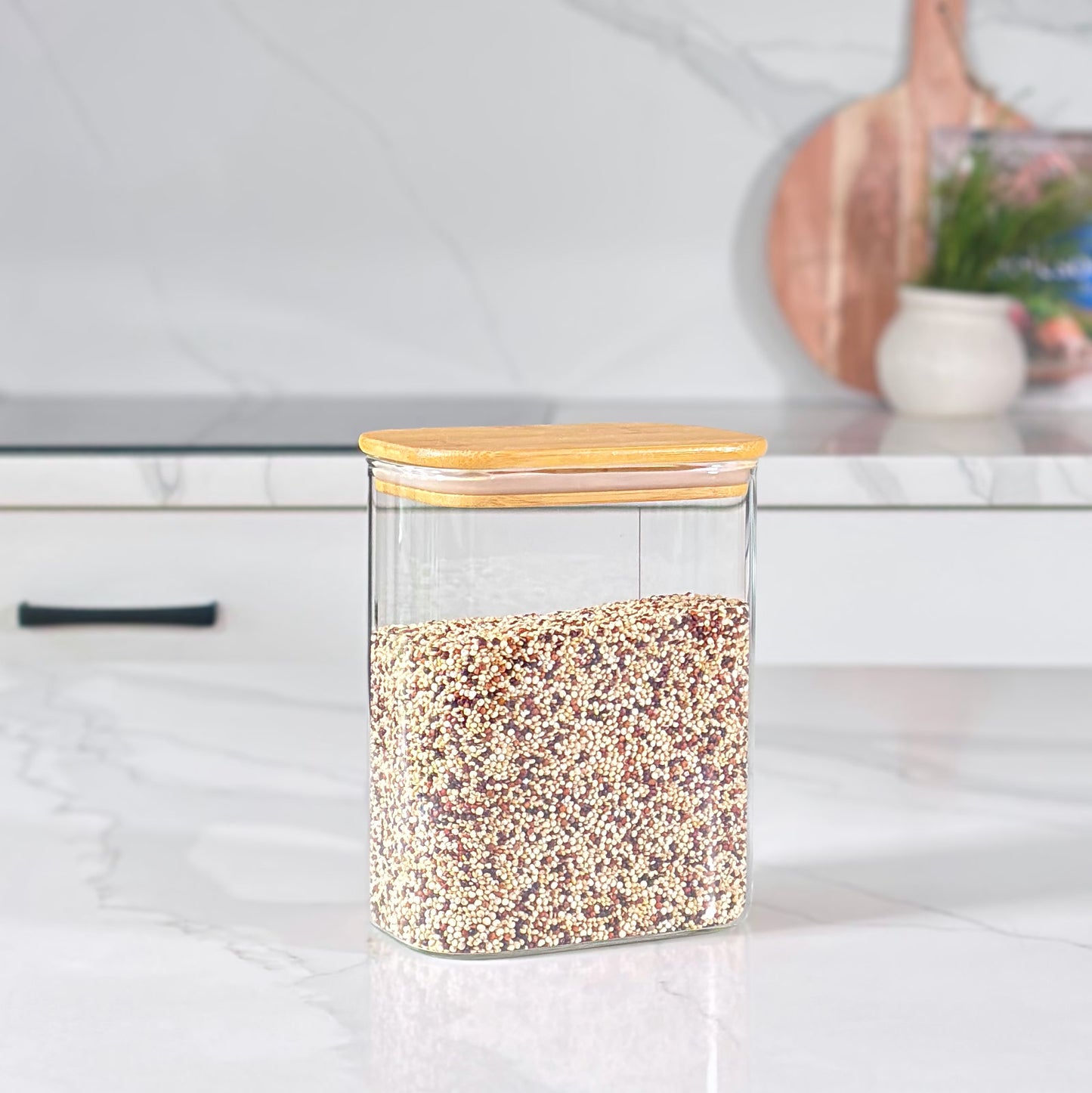 6-Piece Rectangular Glass Jar Pantry Set with Bamboo Lids