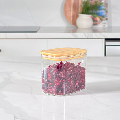 6-Piece Rectangular Glass Jar Pantry Set with Bamboo Lids