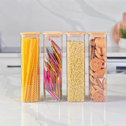 24-Piece Rectangular Glass Jar Pantry Set with Bamboo Lids