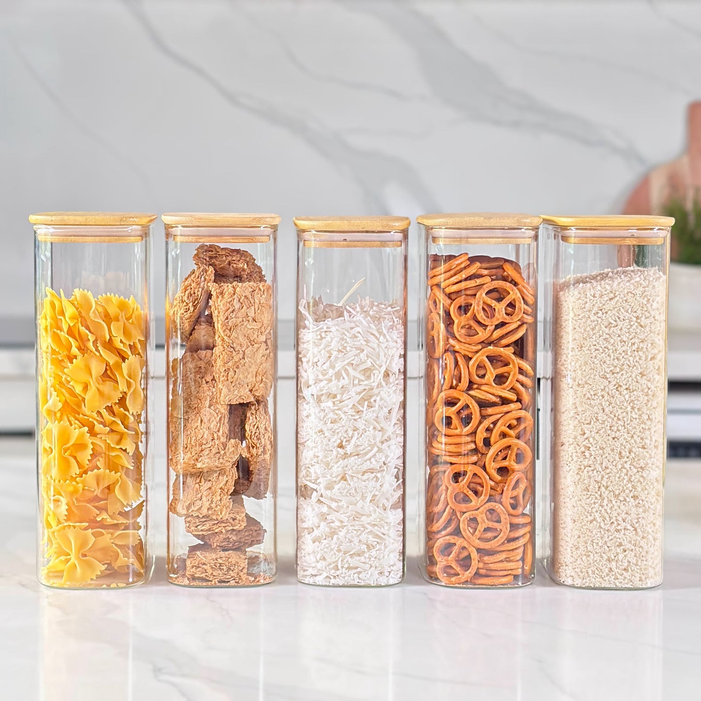 24-Piece Rectangular Glass Jar Pantry Set with Bamboo Lids