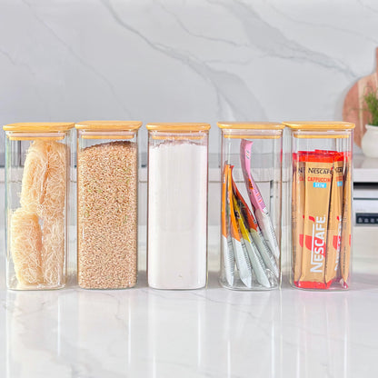 24-Piece Rectangular Glass Jar Pantry Set with Bamboo Lids
