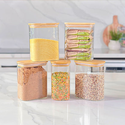 24-Piece Rectangular Glass Jar Pantry Set with Bamboo Lids