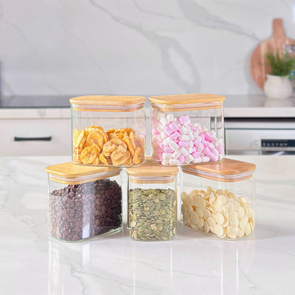 24-Piece Rectangular Glass Jar Pantry Set with Bamboo Lids