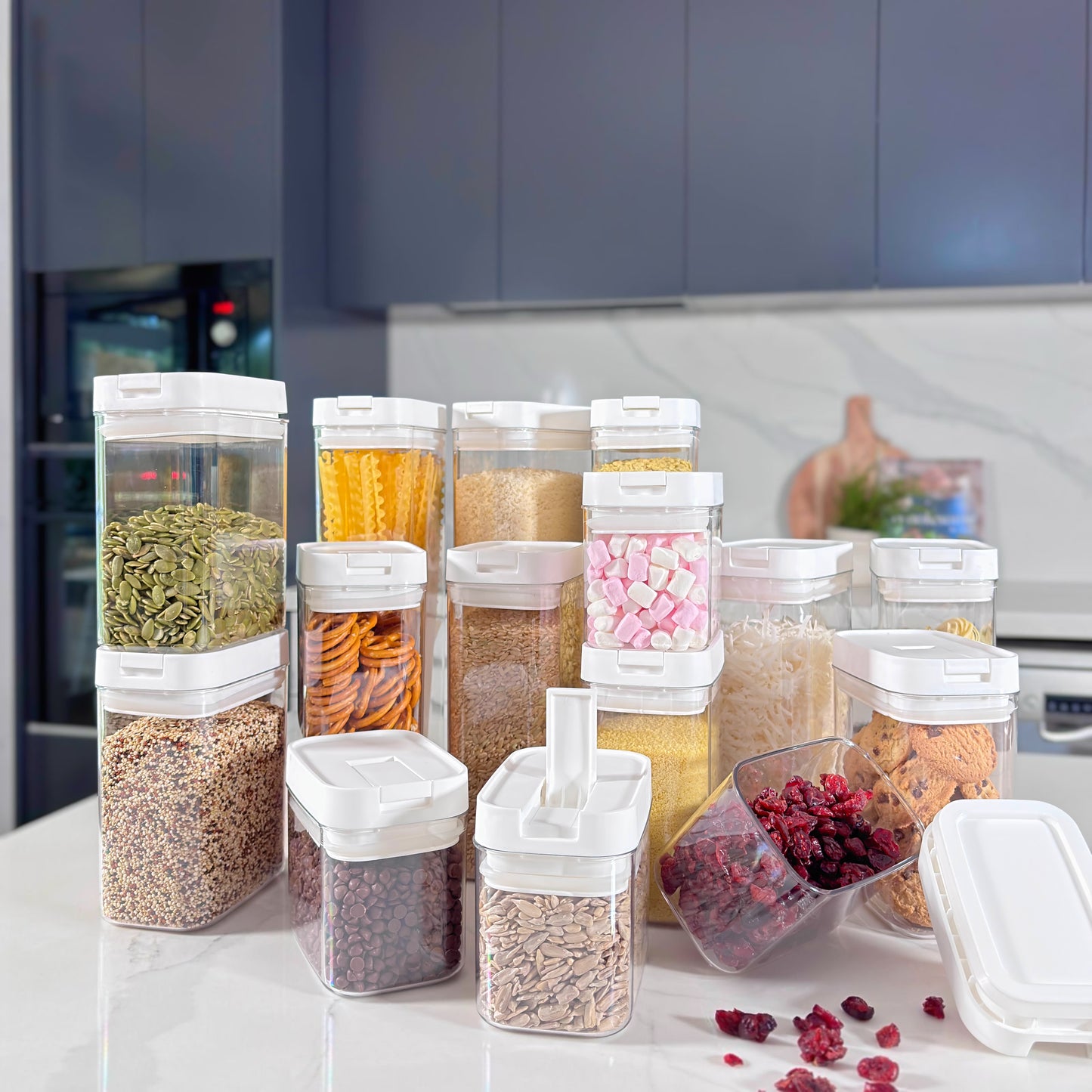 Airtight Container Kitchen Reset Bundle | White Labels & Mesh Storage Baskets