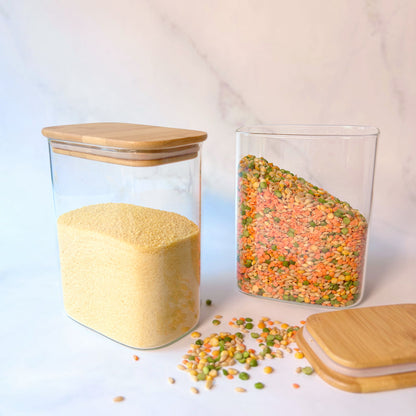 Rectangular Glass Pantry Jar with Bamboo Lid | 1.4L