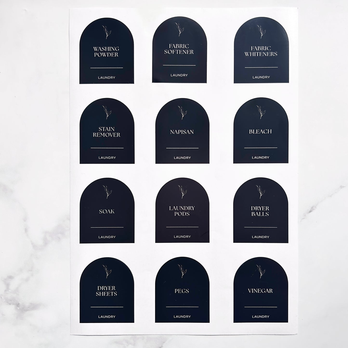 Arch Laundry Label Set | Black | 12 Labels