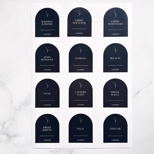 Arch Laundry Label Set | Black | 12 Labels