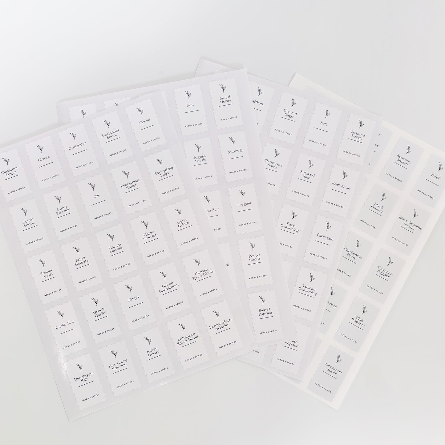 Complete Ripple Herb & Spice Label Set | White | 100 Labels