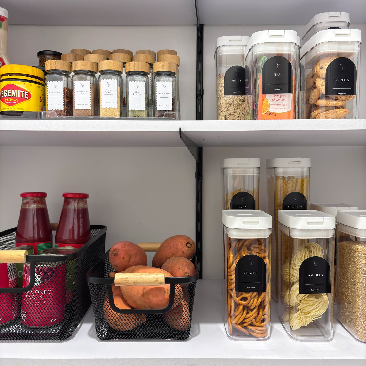 Glass Kitchen Reset Bundle | Black Labels & Mesh Baskets