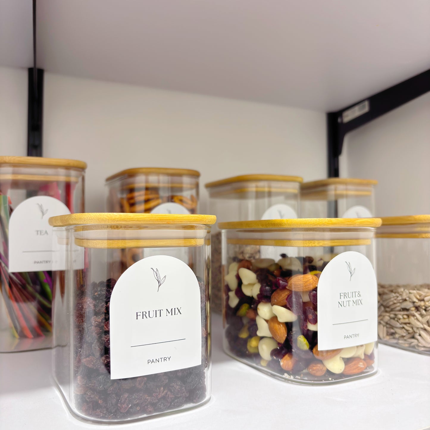 24-Piece Rectangular Glass Jar Pantry Set with Bamboo Lids