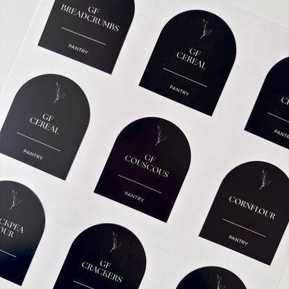 Gluten Free Arch Pantry Label Set | Black | 48 Labels