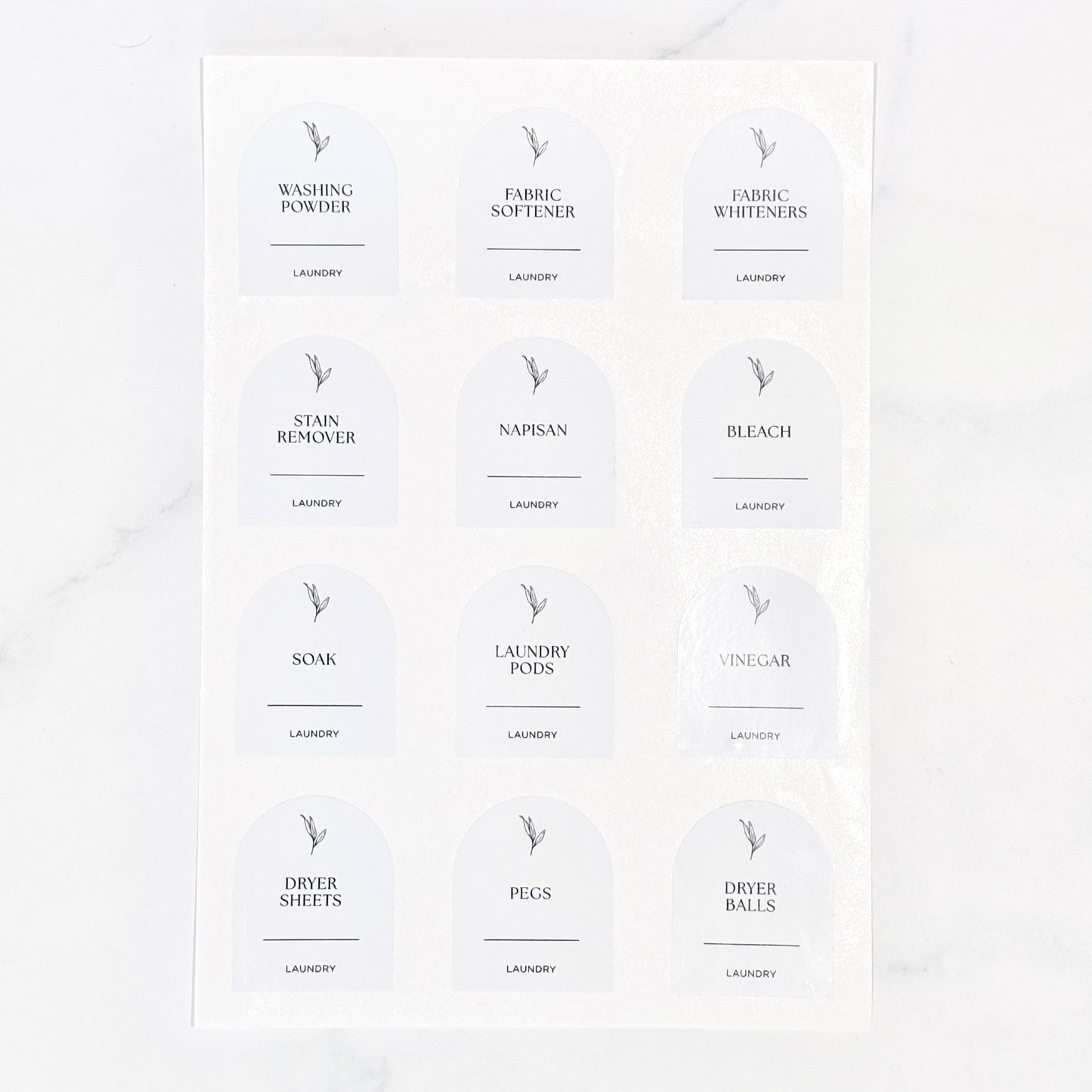 Arch Laundry Label Set | White | 12 Labels