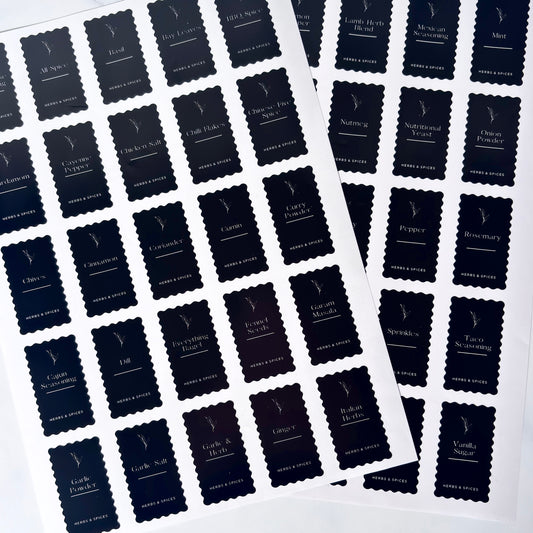 Essential Ripple Herb & Spice Label Set | Black | 50 Labels
