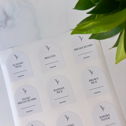 Essential Arched Pantry Label Set | White | 48 Labels