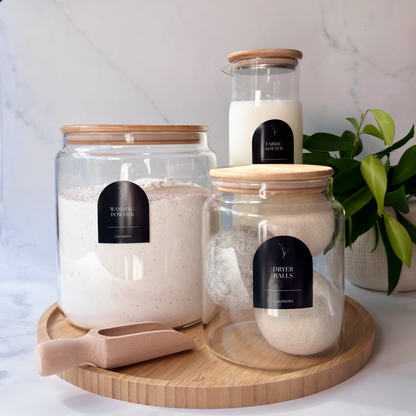 Glass Laundry Jars & Labels Set