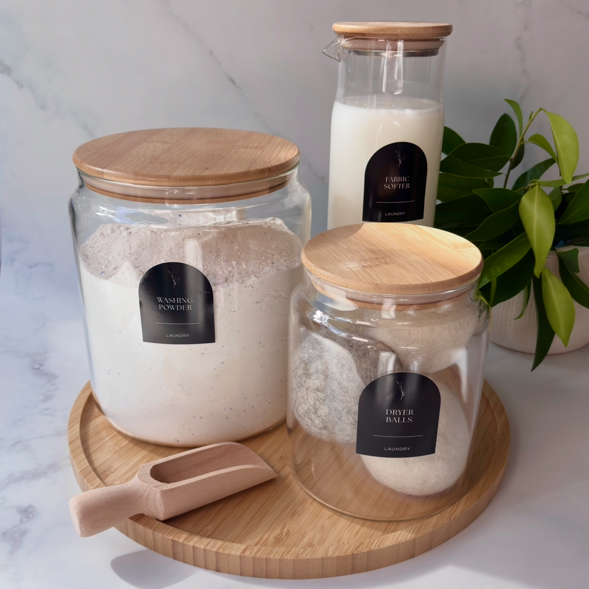 Glass Laundry Jars & Labels Set