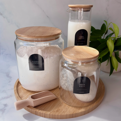 Glass Laundry Jars & Labels Set