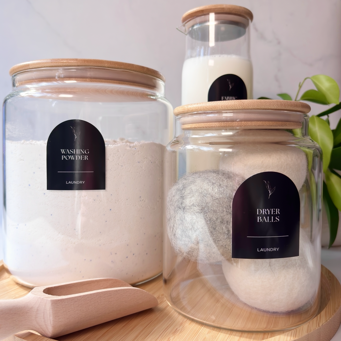 Glass Laundry Jars & Labels Set