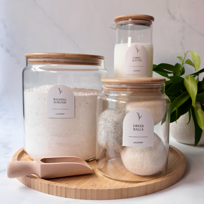 Glass Laundry Jars & Labels Set
