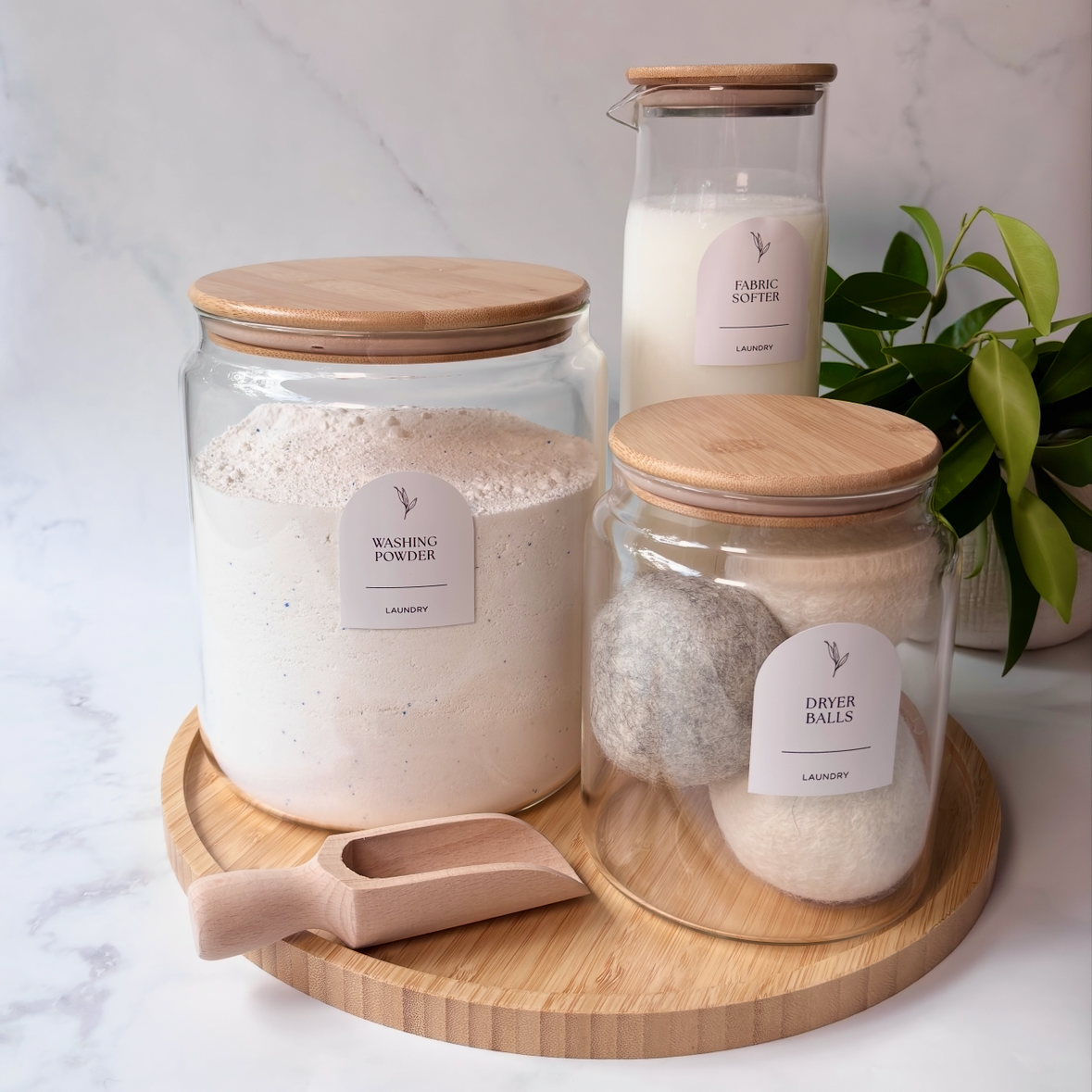 Glass Laundry Jars & Labels Set