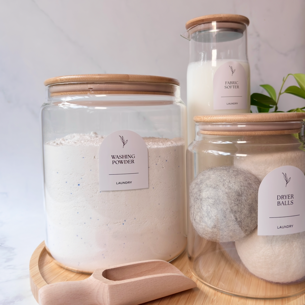 Glass Laundry Jars & Labels Set