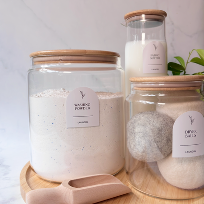 Glass Laundry Jars & Labels Set
