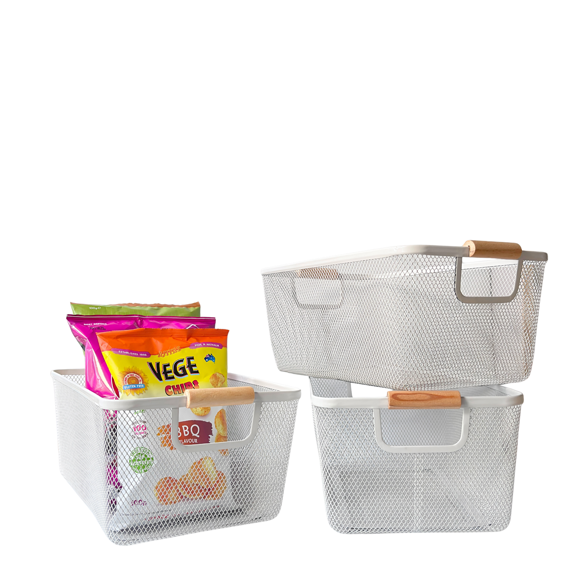 Large Mesh Storage Basket | 3-Piece Set | Off-White
