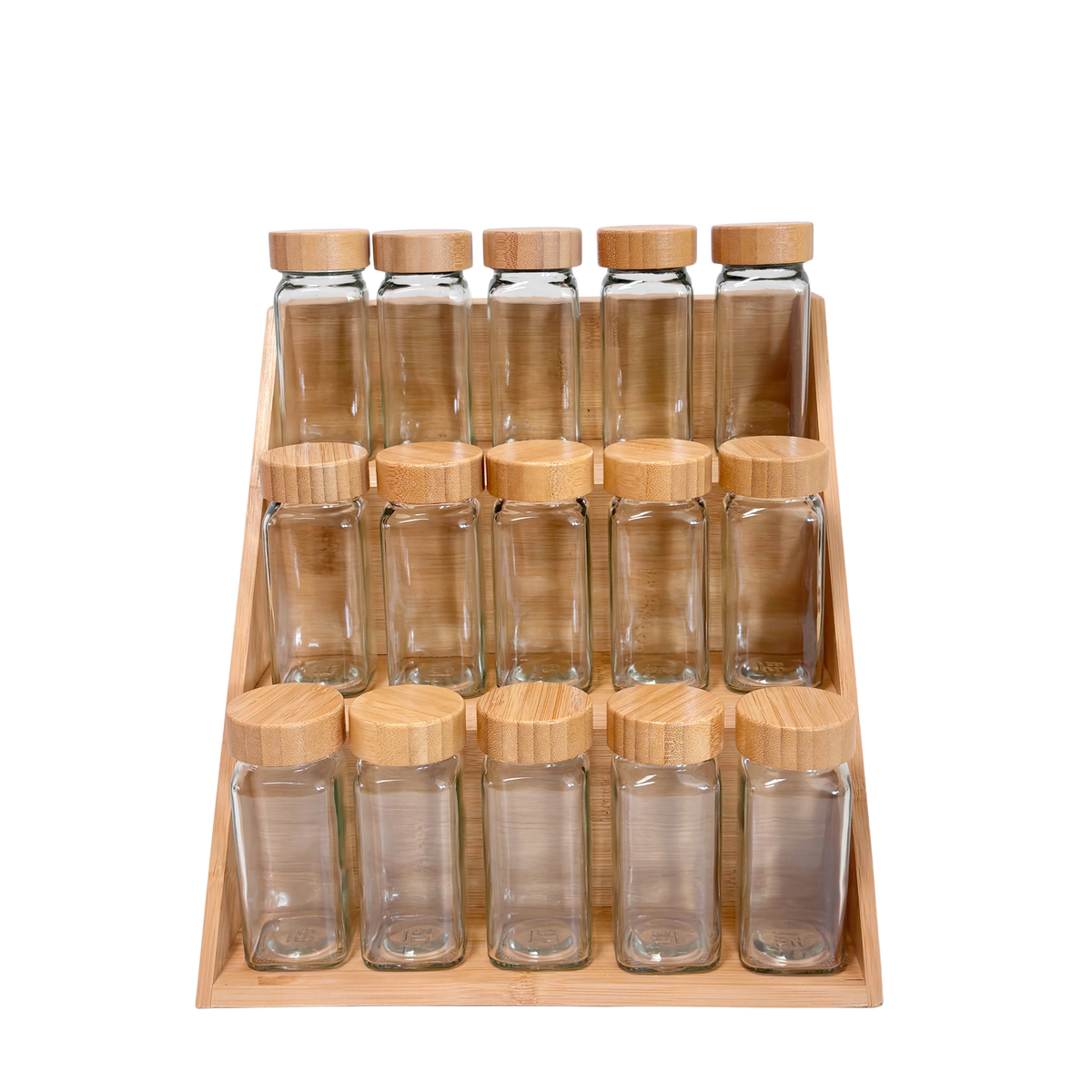 Bamboo Spice Rack & Glass Jar Set