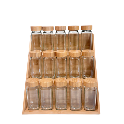 Bamboo Spice Rack & Glass Jar Set