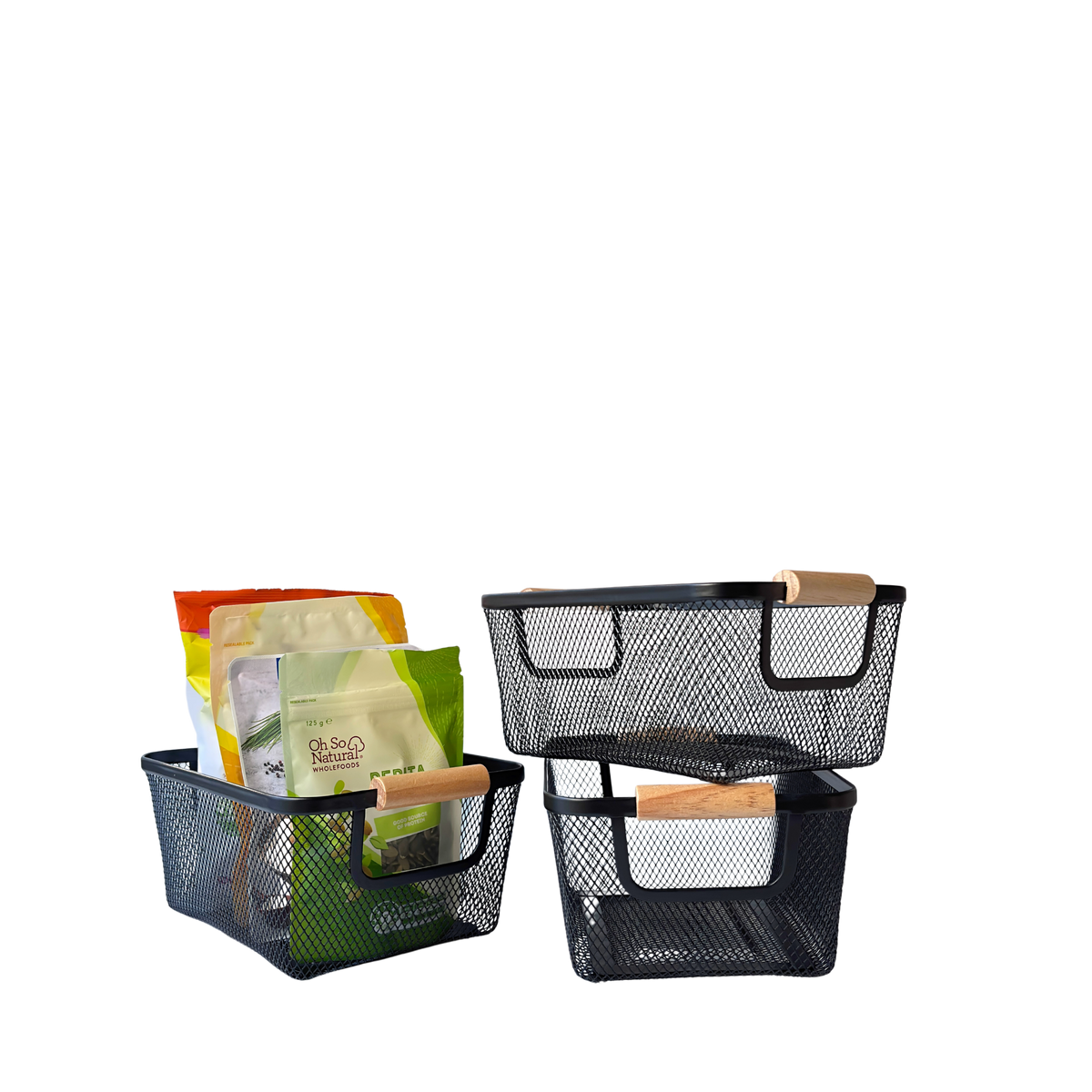 Small Mesh Storage Baskets | 3-Piece Set | Black