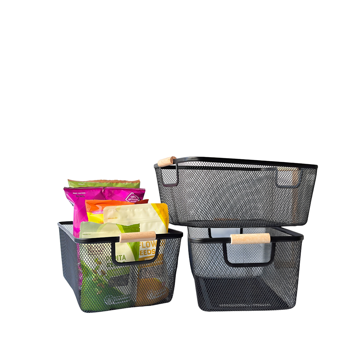 Large Mesh Storage Baskets | 3-Piece Set | Black
