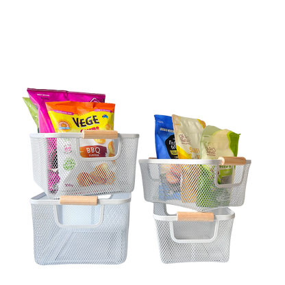 Airtight Container Kitchen Reset Bundle | White Labels & Mesh Storage Baskets